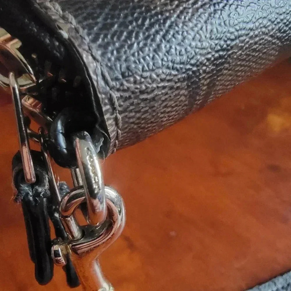 Coach F53937 Double Zip Wallet Signature Coated Canvas Black Brown - Picture 9 of 16